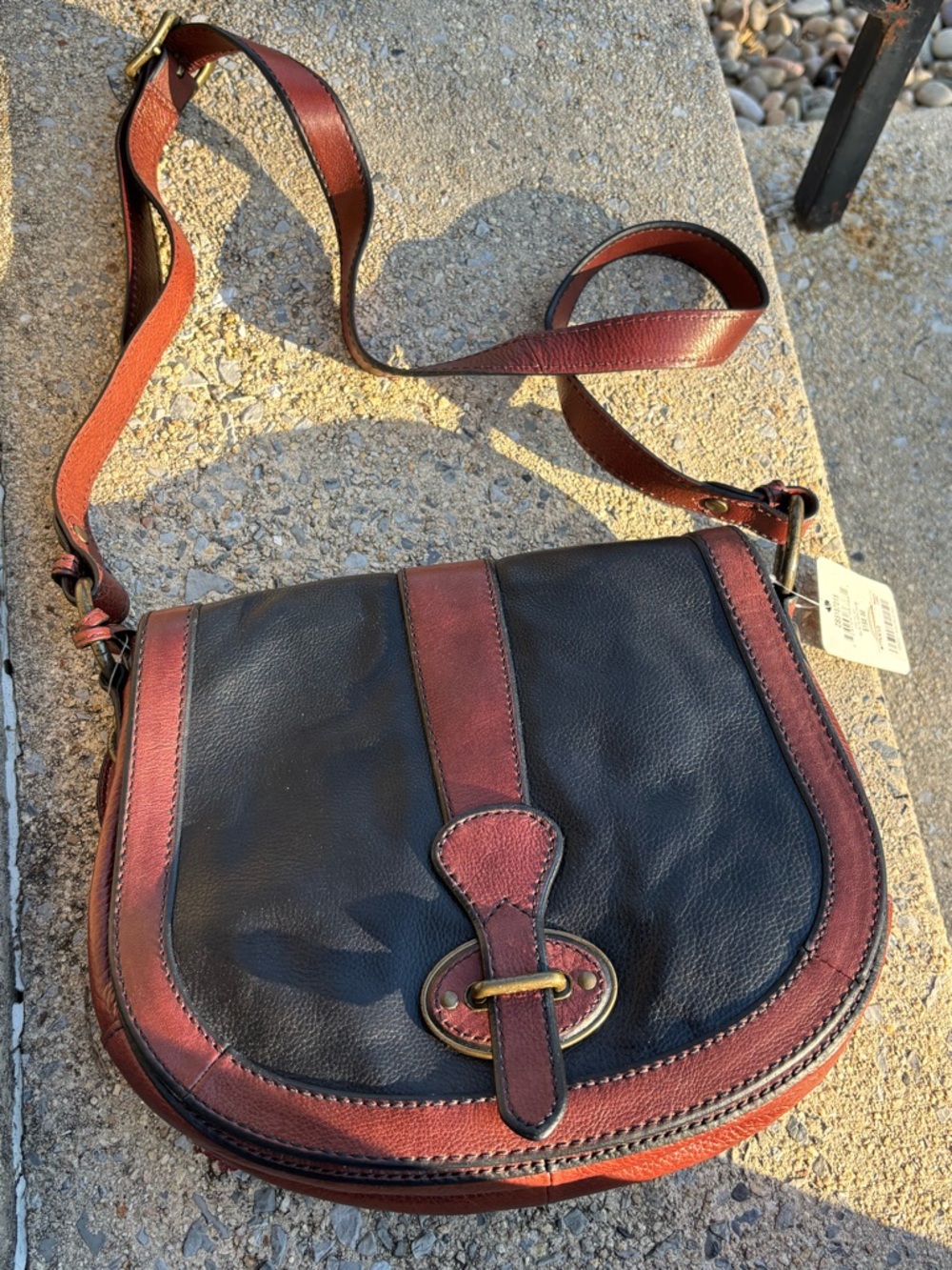 Fossil Black and Brown Leather Crossbody Shoulder Bag